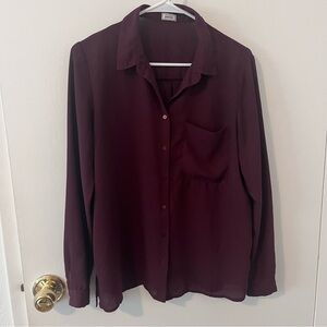 Pimkie Collection Women’s Burgundy Button Down Dress Top Long Sleeve Medium